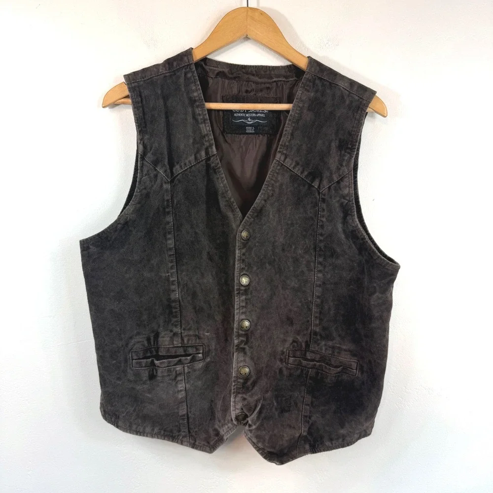 Cody James Leather Vest Brown Distressed Western Cowboy Boho Rugged Rodeo Mens L